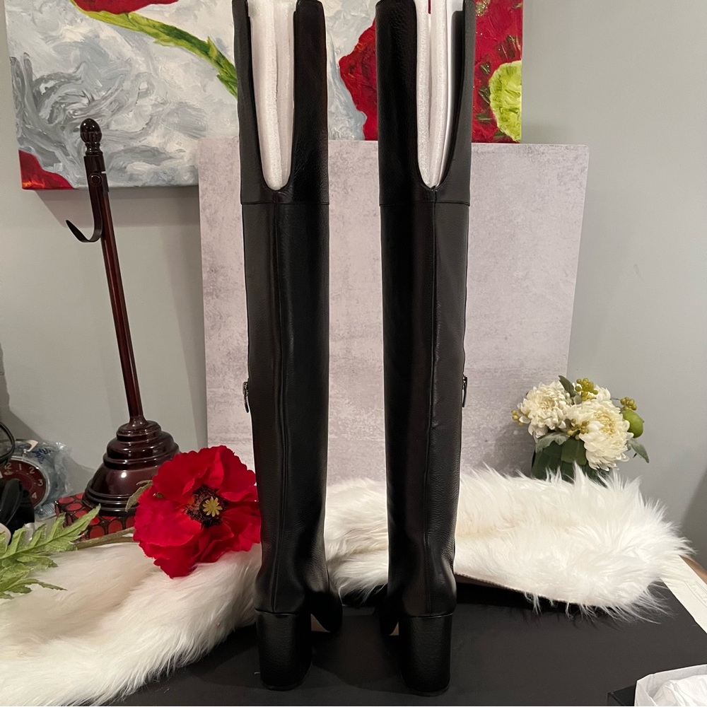 NEW Via Spiga Beline Black Pebbled Leather Over The Knee Boots Sz 5.5 NIB - Picture 10 of 16